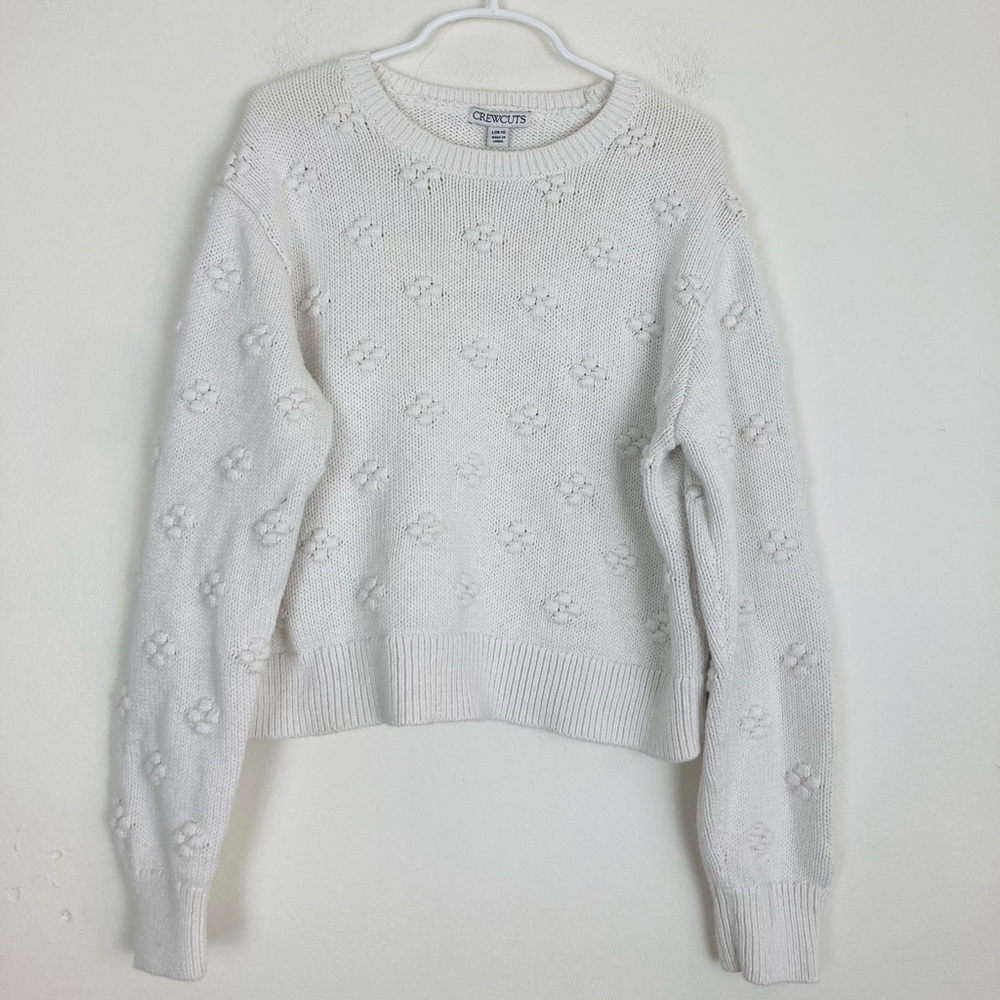 J. Crew Crewcuts white girls floral textured cropped “bobble sweater. Large